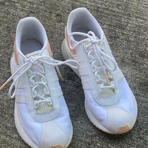 Adidas White and Pink Sneakers with Minimalist Design